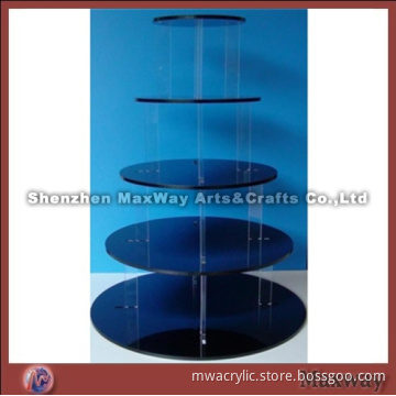 Clear Blue Round Promotional 5 Tiers Acrylic Cakes Display Stand Rack